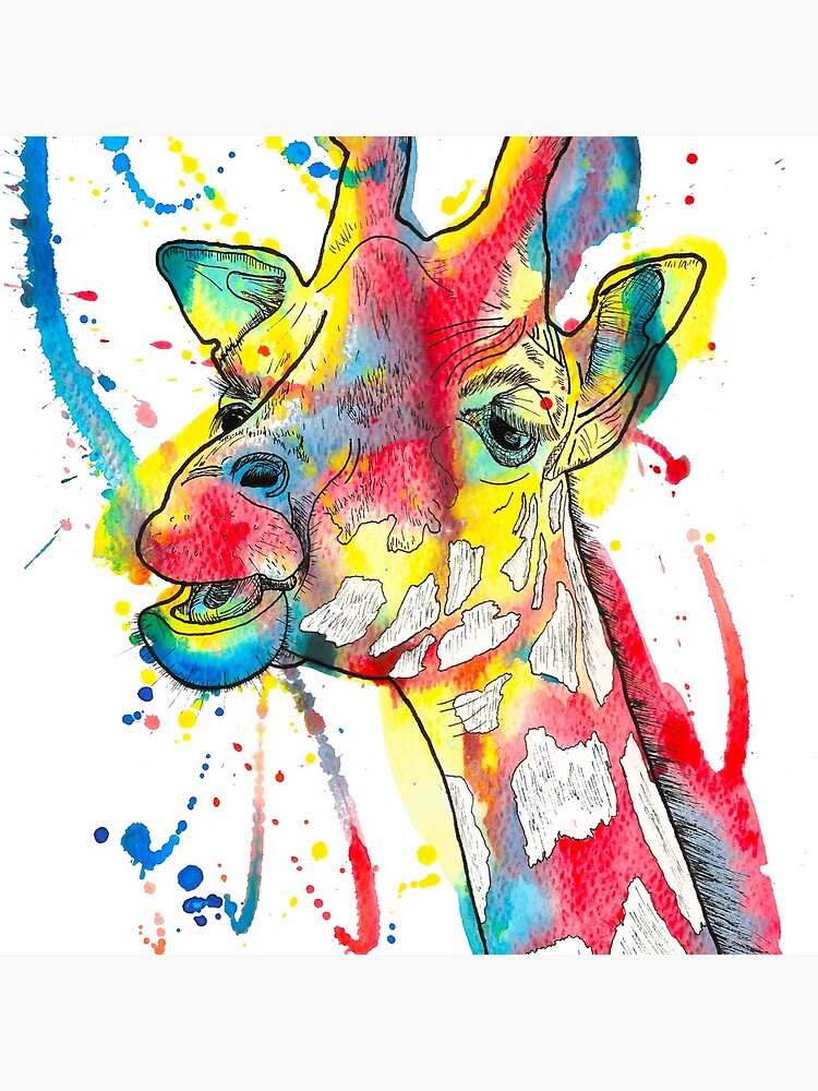 Giraffe Watercolour and Pen Illustration by LPDesignsAndArt