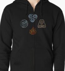 The four Elements Avatar symbols Zipped Hoodie