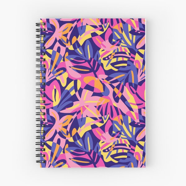 Item preview, Pink blue and yellow maximalist leaves shapes - paper cut overlapping tropical leaves designed and sold by Muxune.