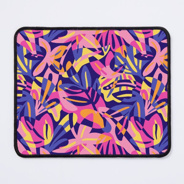 Item preview, Pink blue and yellow maximalist leaves shapes - paper cut overlapping tropical leaves designed and sold by Muxune.