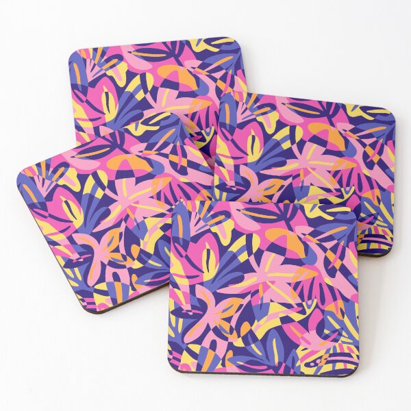 Item preview, Pink blue and yellow maximalist leaves shapes - paper cut overlapping tropical leaves designed and sold by Muxune.