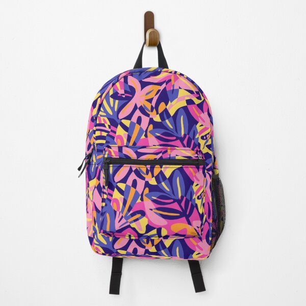 Item preview, Pink blue and yellow maximalist leaves shapes - paper cut overlapping tropical leaves designed and sold by Muxune.