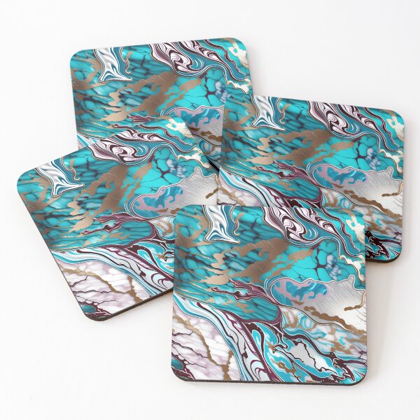 Item preview, Turquoise and white marble with a splash of maroon and gold designed and sold by BirdsnStuff.