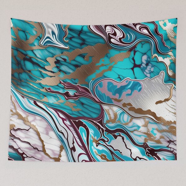 Item preview, Turquoise and white marble with a splash of maroon and gold designed and sold by BirdsnStuff.