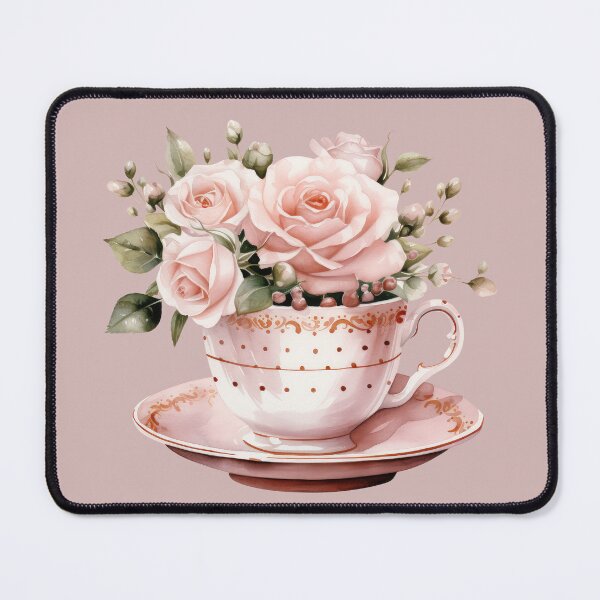 Item preview, Watercolor Pink Royal vintage Rose teacup designed and sold by Mikkway.