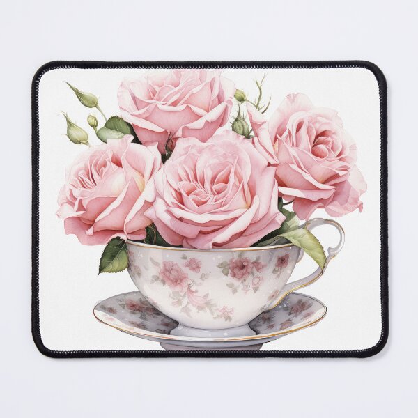 Item preview, Watercolor Pink Royal vintage Rose teacup designed and sold by Mikkway.