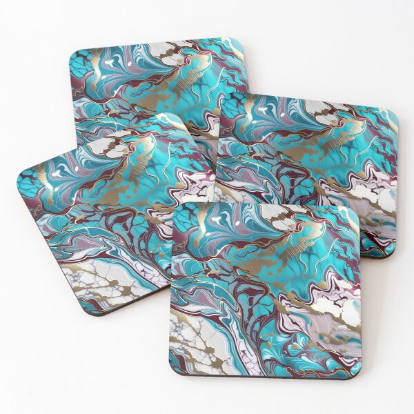 Item preview, Turquoise and white marble with a splash of maroon and gold #2 designed and sold by BirdsnStuff.