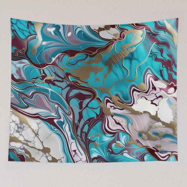 Item preview, Turquoise and white marble with a splash of maroon and gold #2 designed and sold by BirdsnStuff.