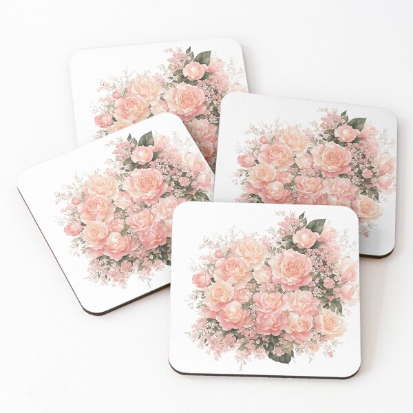 Item preview, Peachy pink rose watercolor bouquet designed and sold by ArtyBuys.