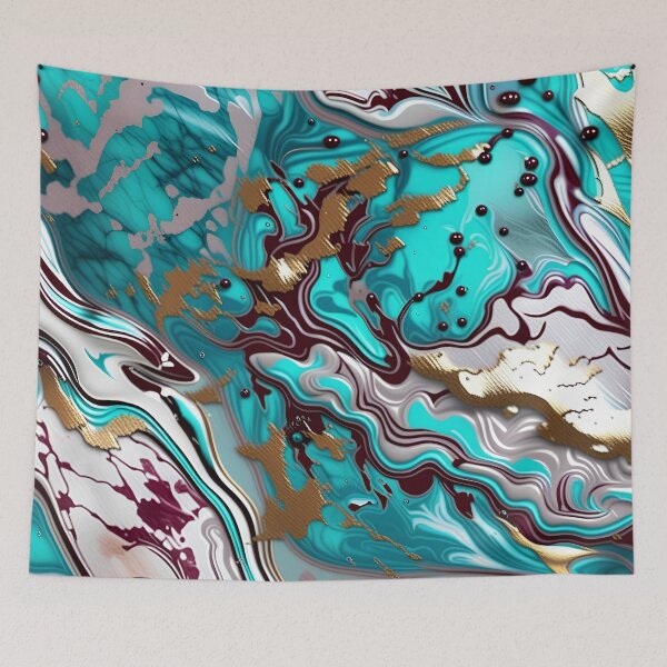 Item preview, Turquoise and white marble with a splash of maroon and gold #3 designed and sold by BirdsnStuff.