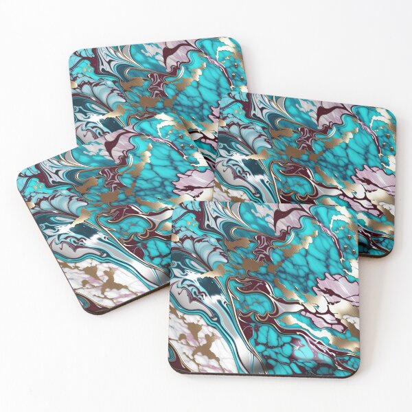 Item preview, Turquoise and white marble with a splash of maroon and gold #4 designed and sold by BirdsnStuff.