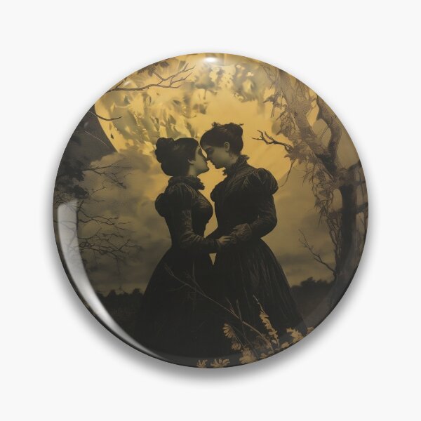 Item preview, Sephia vintage sapphic witches kissing in the night forest designed and sold by Forest Alchemist.