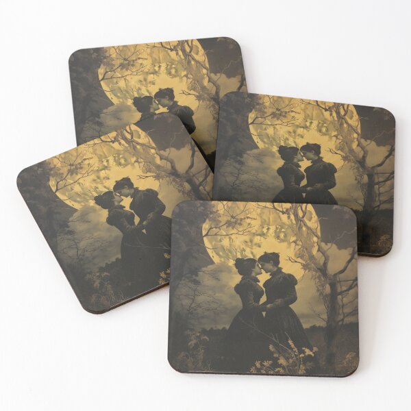 Item preview, Sephia vintage sapphic witches kissing in the night forest designed and sold by Forest Alchemist.
