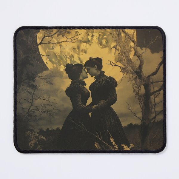 Item preview, Sephia vintage sapphic witches kissing in the night forest designed and sold by Forest Alchemist.