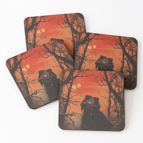Item preview, Vintage sapphic witches kissing in the night forest designed and sold by Forest Alchemist.