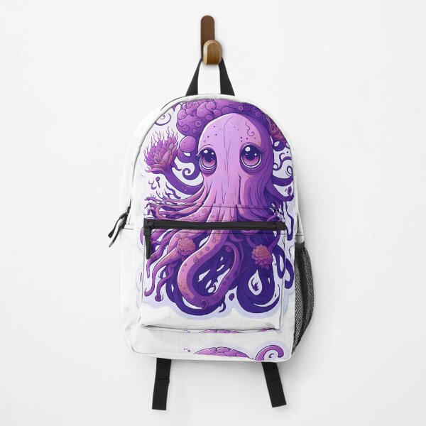 Item preview, Magical Illustration Cute Purple Octopus Vibrant Colorful Psychedelic Pastel Flowers Big Sad Eyes With Mushroom head designed and sold by SassyArtistry.