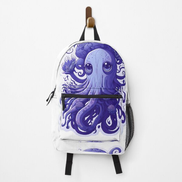 Item preview, Magical Illustration Cute Blue Octopus Vibrant Colorful Psychedelic Pastel Flowers Big Sad Eyes With Mushroom head designed and sold by SassyArtistry.