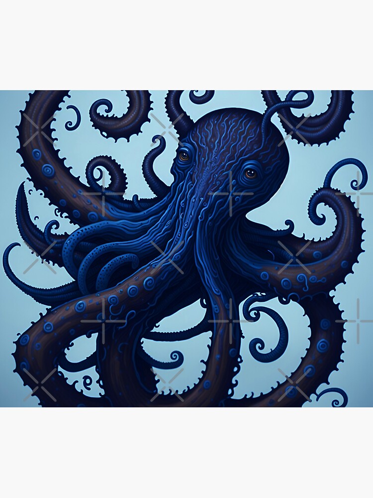 Dark Blue Fantasy Illustrated Octopus Tentacles Vibrant Colorful
