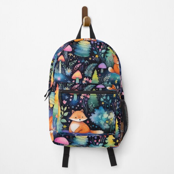 Item preview, Cute Foxes in the Forest Maximalist Black and Rainbow Colors Print designed and sold by Alcyonian.