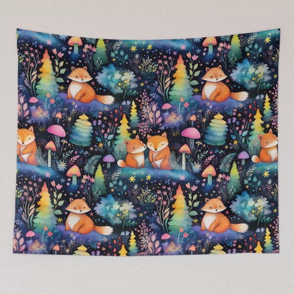 Item preview, Cute Foxes in the Forest Maximalist Black and Rainbow Colors Print designed and sold by Alcyonian.
