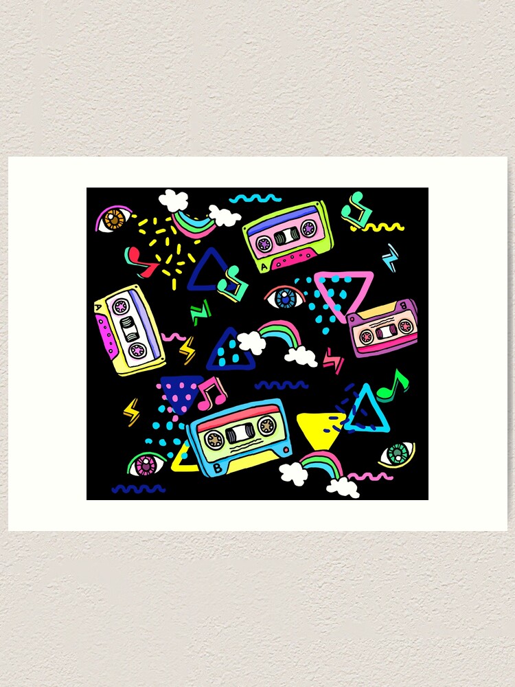 Retro 90s 80s Background Abstract Elements Music Cassette