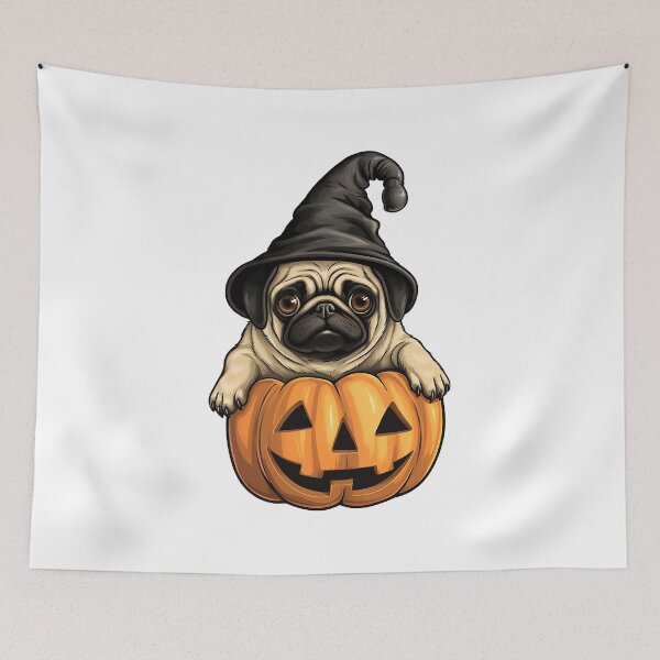 Item preview, Cute Halloween Pug with a Hut in the Pumpkin Autumn designed and sold by VermintStudio.