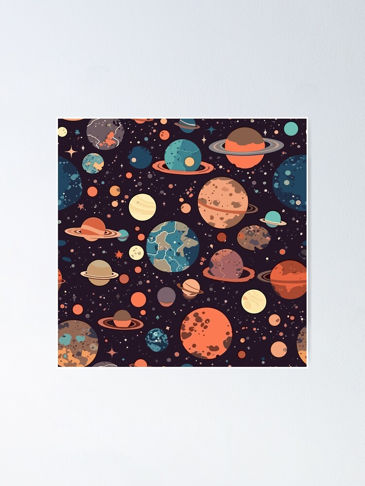 Thumbnail 1 of 3, Poster, Retro Planet Pattern designed and sold by ReachingRoyalty.