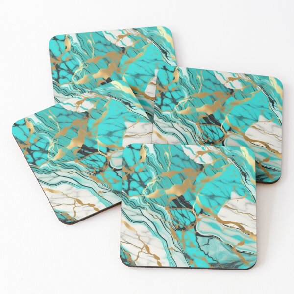 Item preview, Turquoise and white marble with splashes of gold #2 designed and sold by BirdsnStuff.