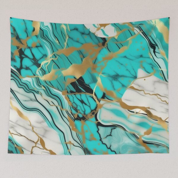 Item preview, Turquoise and white marble with splashes of gold #2 designed and sold by BirdsnStuff.