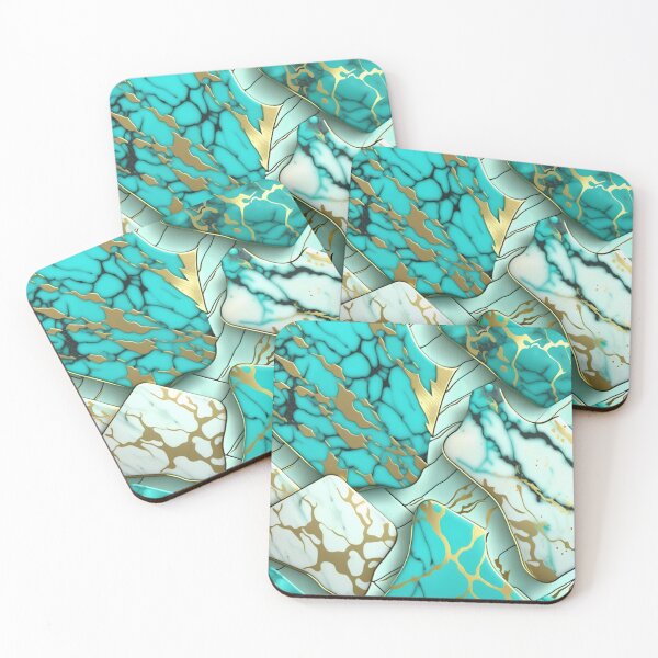 Item preview, Turquoise and white marble with splashes of gold #3 designed and sold by BirdsnStuff.