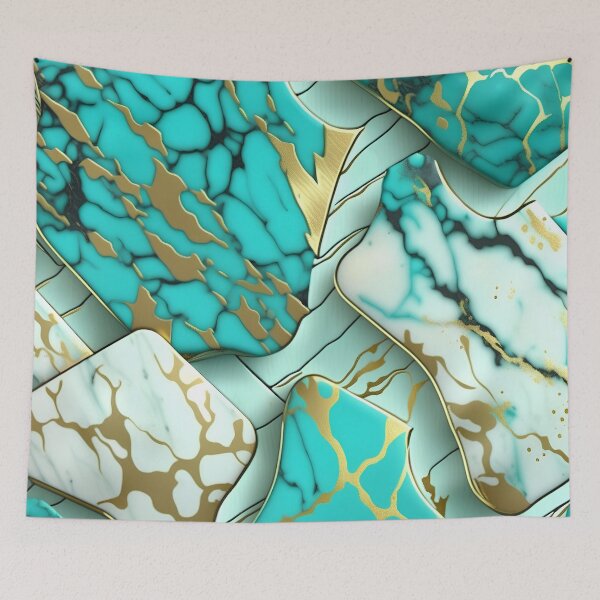 Item preview, Turquoise and white marble with splashes of gold #3 designed and sold by BirdsnStuff.