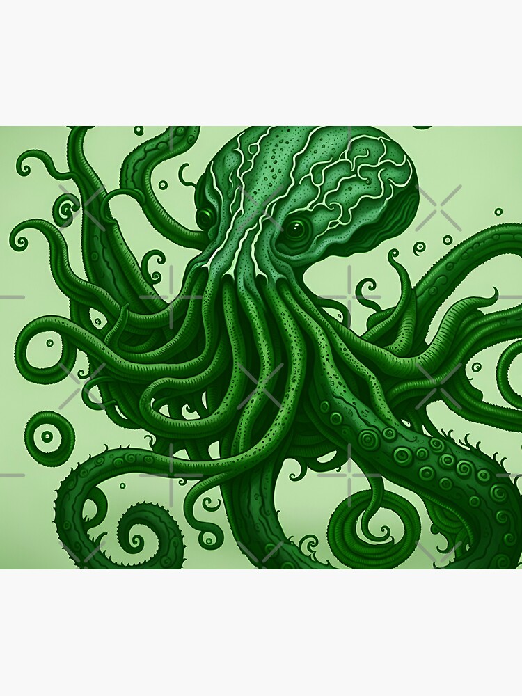 Green Fantasy Illustrated Octopus Tentacles Vibrant Colorful - Main Image