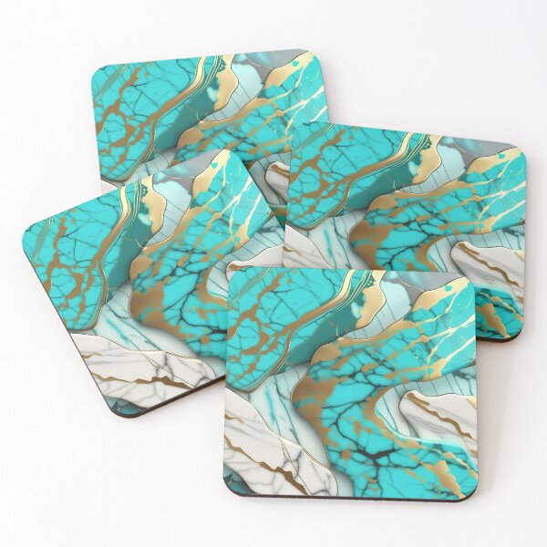 Item preview, Turquoise and white marble with splashes of gold #5 designed and sold by BirdsnStuff.