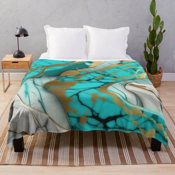 Item preview, Turquoise and white marble with splashes of gold #5 designed and sold by BirdsnStuff.