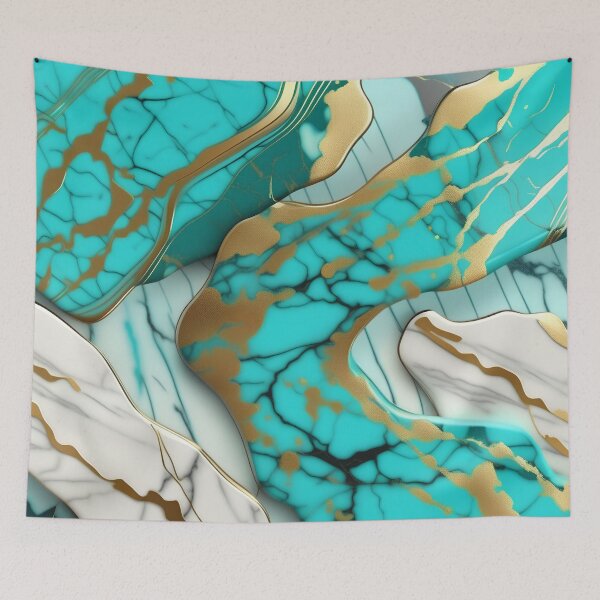 Item preview, Turquoise and white marble with splashes of gold #5 designed and sold by BirdsnStuff.