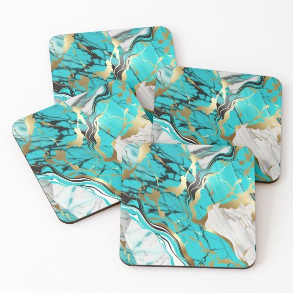 Item preview, Turquoise and white marble with splashes of gold #6 designed and sold by BirdsnStuff.