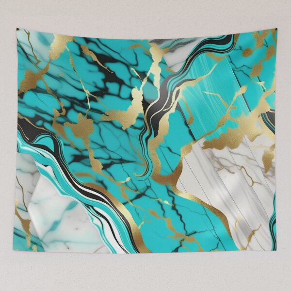 Item preview, Turquoise and white marble with splashes of gold #6 designed and sold by BirdsnStuff.
