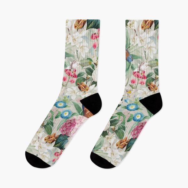 Item preview, Vintage Tropical Flowers - Hydrangea Lilies,Camellia And Exotic Butterflies, on Off White Nightgarden designed and sold by UtArt.