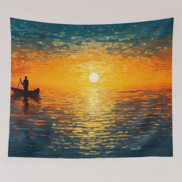 Item preview, A sunset in the ocean with a person on boat designed and sold by isBotStore.
