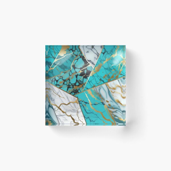 Item preview, Turquoise and white marble with splashes of gold #7 designed and sold by BirdsnStuff.