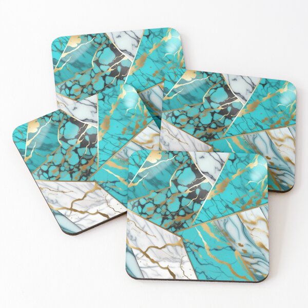 Item preview, Turquoise and white marble with splashes of gold #7 designed and sold by BirdsnStuff.