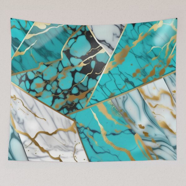 Item preview, Turquoise and white marble with splashes of gold #7 designed and sold by BirdsnStuff.