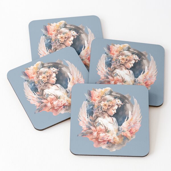 Item preview, ¡Abraza a tu ángel de la guarda en la belleza estética! Ángel floral acuarela sobre fondo azul claro designed and sold by EmeraldeaArt.