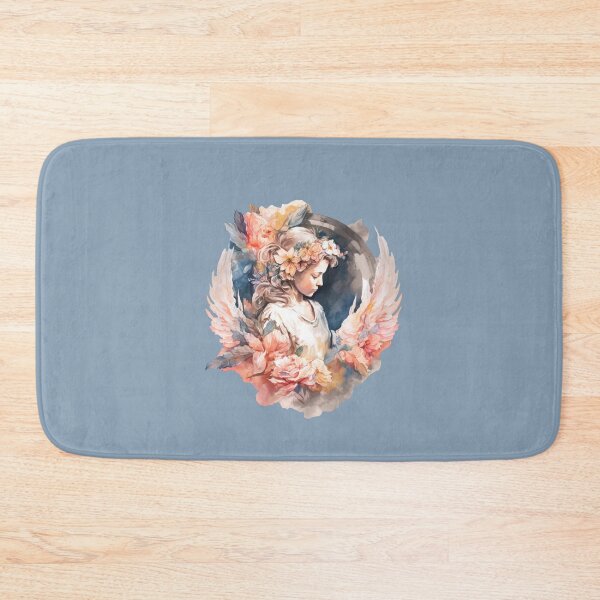 Item preview, Embrace Your Guardian Angel in Aesthetic Beauty! Watercolor Floral Angel on lightblue background designed and sold by EmeraldeaArt.