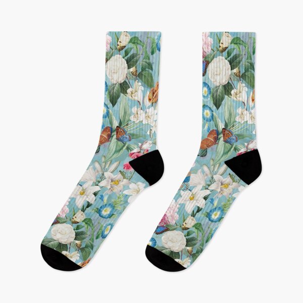 Item preview, Vintage Tropical Flowers - Hydrangea Lilies,Camellia And Exotic Butterflies, on Turquoise Nightgarden designed and sold by UtArt.