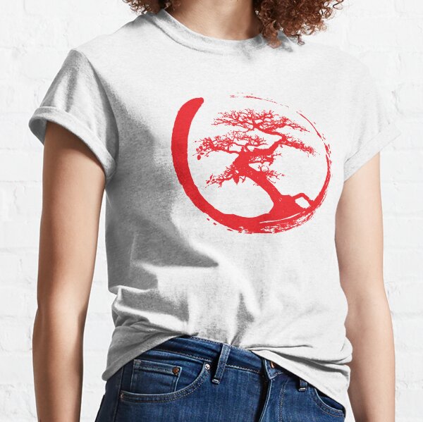 Zen Bonsai Tree in Enso Circle (red) Classic T-Shirt
