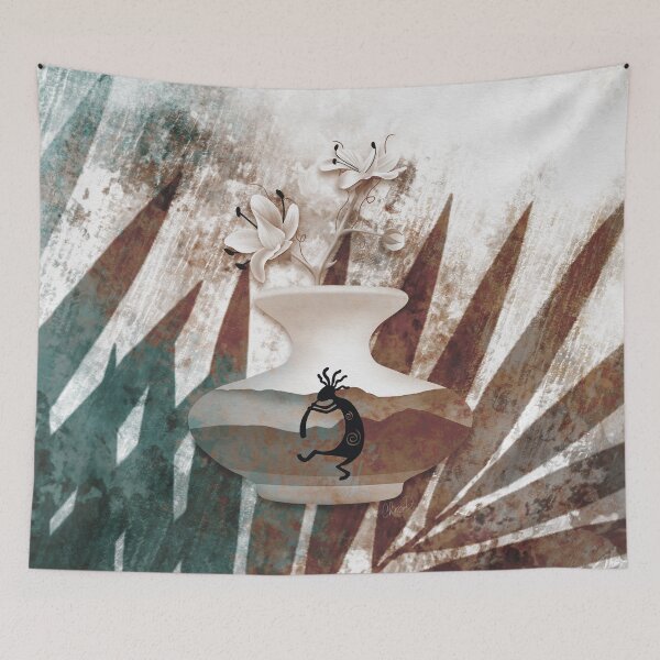 Item preview, Abstract Boho Kokopelli Pottery - teal brown designed and sold by chrisdembinski.