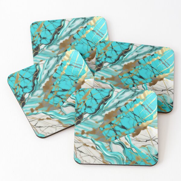 Item preview, Turquoise and white marble with splashes of gold #8 designed and sold by BirdsnStuff.