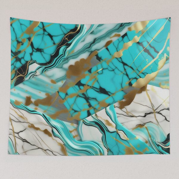 Item preview, Turquoise and white marble with splashes of gold #8 designed and sold by BirdsnStuff.