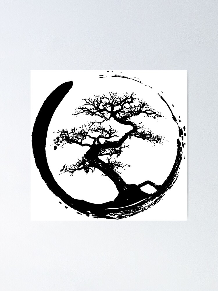 Zen Bonsai Tree in Enso Circle (black) Poster for Sale by Elvin